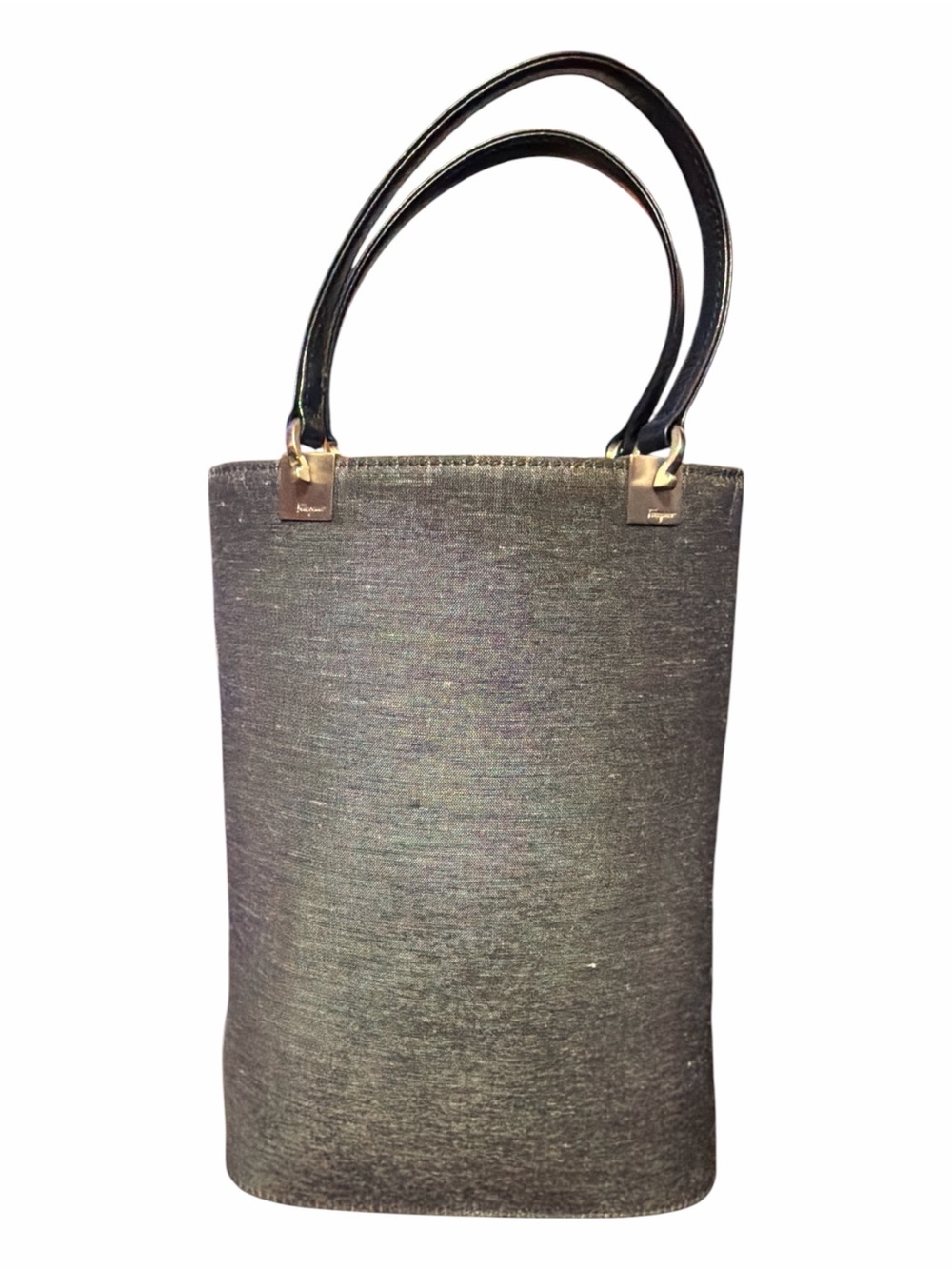 Salvatore Ferragamo vintage metallic canvas north south tote bag AU-210158